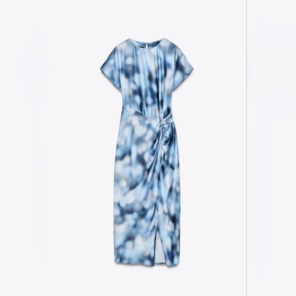 ZARA - Sky Blue Silk Patterned Maxi Dress - Picture 2 of 5